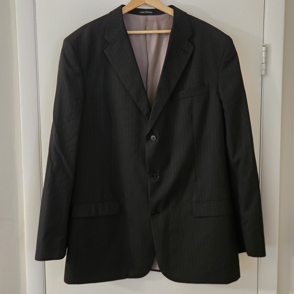 Perry Ellis 100% Wool Pinstripe Big And Tall Suit Jacket And Pants 52x44